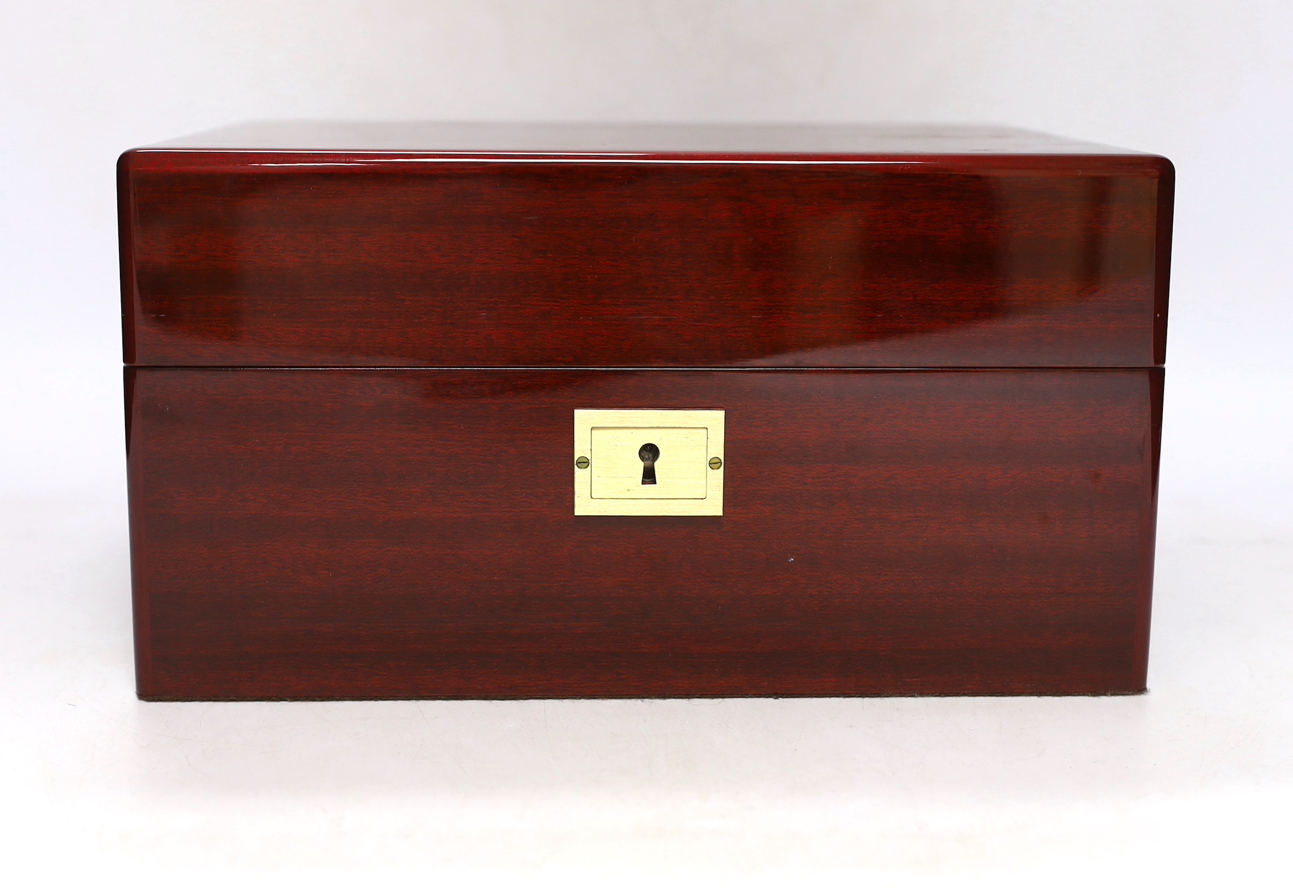 A Davidoff cigar humidor with ash tray, crocodile skin cigar holder etc, 27cm wide x 14.5cm high